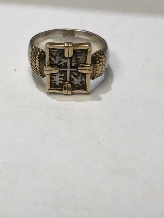 14k Yellow Gold And Sterling Ancient Chinese Coin Ring Size 6.  75