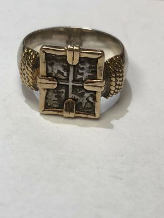 14k Yellow Gold And Sterling Ancient Chinese Coin Ring Size 6.  75 5