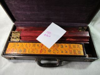 Vintage Bakelite Mah Jong Set 150 Tiles 5 Trays Leather Case Mahjong