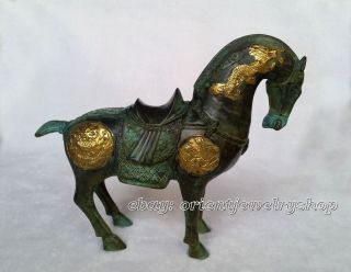 Ferghana Horse Ancient Bronze Plate Gold Dragon Phoenix Good Luck Bronze Statue