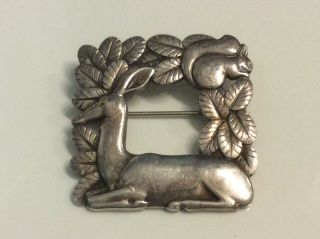 Vintage Georg Jensen Denmark Sterling Silver Deer & Squirrel Pin Brooch 318