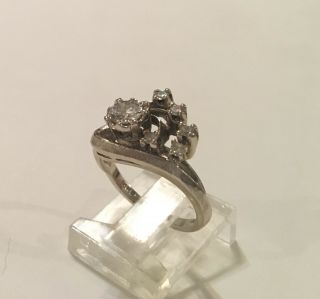 Vintage Antique 14K White Gold Diamond Flower Textured Floral Ring 5