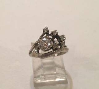 Vintage Antique 14K White Gold Diamond Flower Textured Floral Ring 7