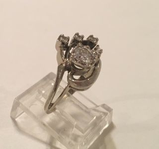 Vintage Antique 14K White Gold Diamond Flower Textured Floral Ring 8