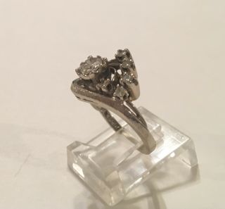 Vintage Antique 14K White Gold Diamond Flower Textured Floral Ring 9