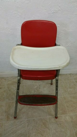 VINTAGE COSCO RED BABY HIGH CHAIR 1950 ' S 1960 ' S RED VINYL AND CHROME 2