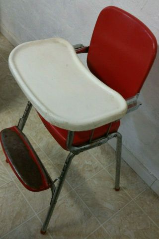 VINTAGE COSCO RED BABY HIGH CHAIR 1950 ' S 1960 ' S RED VINYL AND CHROME 3