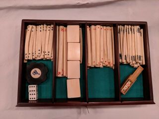 1920s Antique Bone and Bamboo Mahjong Set with Inlaid Box 10