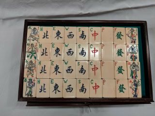 1920s Antique Bone and Bamboo Mahjong Set with Inlaid Box 5