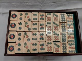 1920s Antique Bone and Bamboo Mahjong Set with Inlaid Box 7