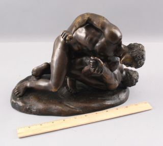 Antique 19thC Grand Tour Greek Nude Men Wrestling Wrestlers Bronze Sculpture 2