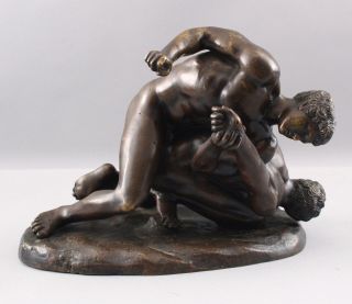 Antique 19thC Grand Tour Greek Nude Men Wrestling Wrestlers Bronze Sculpture 3