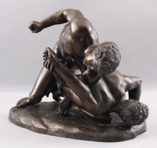 Antique 19thC Grand Tour Greek Nude Men Wrestling Wrestlers Bronze Sculpture 4