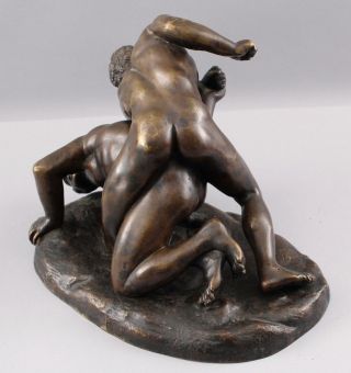 Antique 19thC Grand Tour Greek Nude Men Wrestling Wrestlers Bronze Sculpture 5