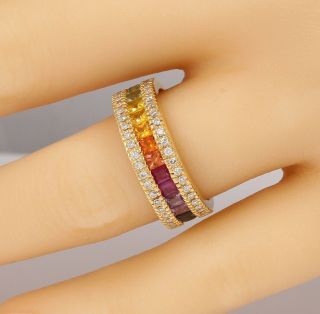 14k Yellow Gold Natural Rainbow Sapphire & Diamond Band Ring 2.  33 Ctw