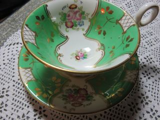 Radfords Fenton Bone China Tea Cup And Saucer Green Hand Painted Rose Floral Exc