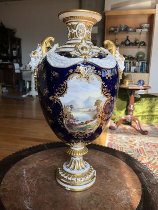 Antique Royal Worcester Porcelain Stinton Era Scenic Landscape Vase Porzellan