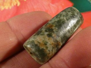 Ancient Pre - Columbian Mesoamerican Rich Green Jade Necklace Bead 30.  5 By 17.  1 Mm