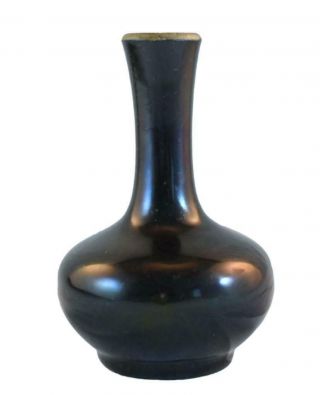 Antique Chinese Miniature Deep Green / Black Glaze Bottle Vase