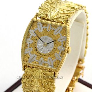 Buccellati 18k Solid Gold Vintage Dress Watch Fancy Leaf Bracelet