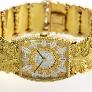 Buccellati 18K Solid Gold Vintage Dress Watch Fancy Leaf Bracelet 2