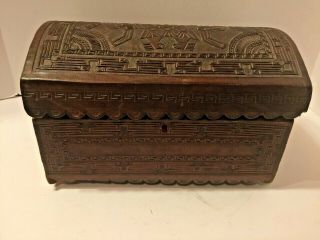 Vintage Hand Tooled Leather Myan Large Domed Chest Jewelry Box