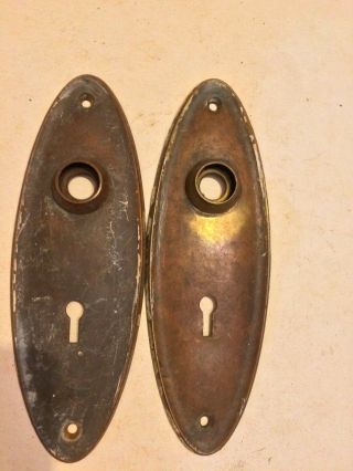 Vintage Antique 2 Oval Door Knob Back Plate Set Pair 7 " Keyhole Escutcheon
