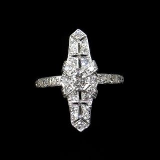 Art Deco Old Cut Diamond 18ct 18k White Gold Navette Engagement Ring Dated 1927