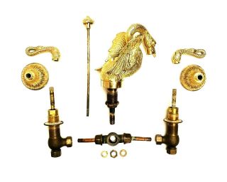 Vintage Antique Brass Swan Spout Faucet Set Bath Sink Made In Portugal