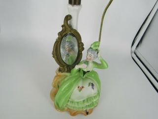 Vintage Germany Porcelain Figural Victorian Woman In Front of Mirror Lamp Base 3