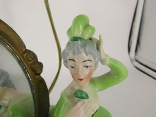 Vintage Germany Porcelain Figural Victorian Woman In Front of Mirror Lamp Base 5