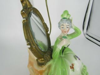 Vintage Germany Porcelain Figural Victorian Woman In Front of Mirror Lamp Base 6