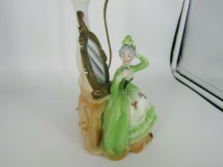 Vintage Germany Porcelain Figural Victorian Woman In Front of Mirror Lamp Base 7