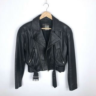 Vtg Michael Hoban North Beach Black Leather Moto Jacket,  Size 7/8 M