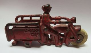 Rare Antique Crash Car 1947 Cast Iron Hubley Toy Vintage Motorcycle Trike