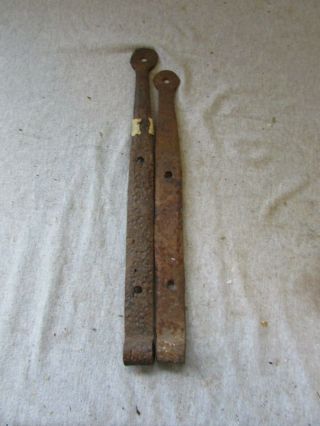 Vtg Early Antique Hand Forged Wrought Strap Hinge Set Hinges 12 " & 13 "