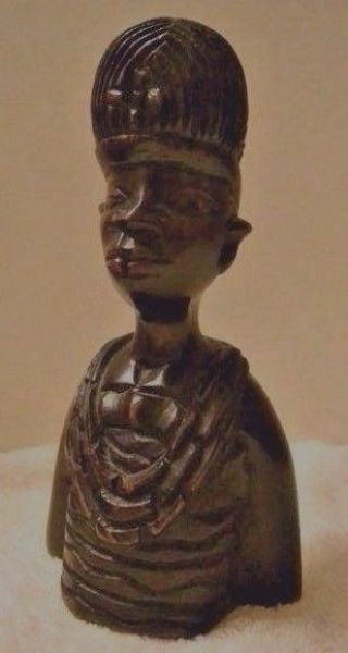 Vtg Hand Carved Wood Sculpture Bust Of African Native / African - American Ebony