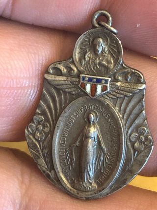 Vintage Sterling Silver Catholic Pendant Medal Creed Us Military Wings Air Corps