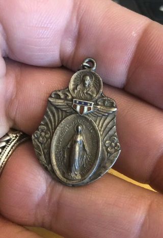Vintage Sterling Silver Catholic Pendant Medal Creed US Military Wings Air Corps 2