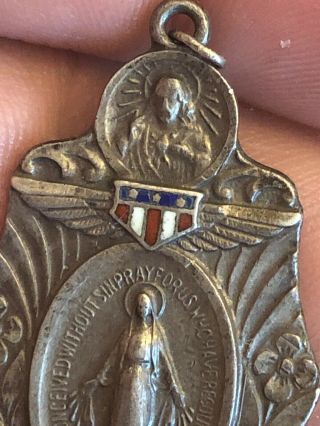 Vintage Sterling Silver Catholic Pendant Medal Creed US Military Wings Air Corps 4