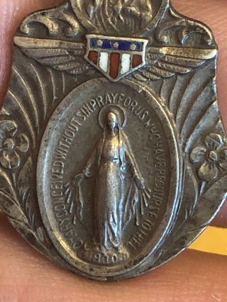 Vintage Sterling Silver Catholic Pendant Medal Creed US Military Wings Air Corps 5