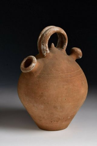Ancient Roman Handled Terracotta Pottery Water Or Oil Vessel