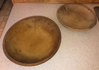 2 - Vtg Wooden Dough Bowls 13” & 10” Diameters 1 - Parrish Chicago Finest Quality