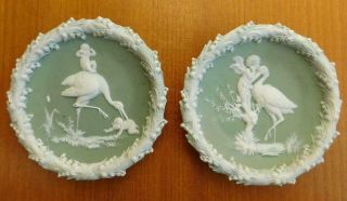 2x German Paste Porcelain ‘jasperware’ Cabinet Plates Storks & Cherubs 1890s