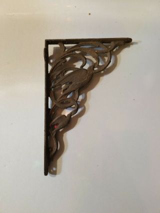 1 Vintage Antique Cast Iron Shelf Bracket With Bird Design,  Old