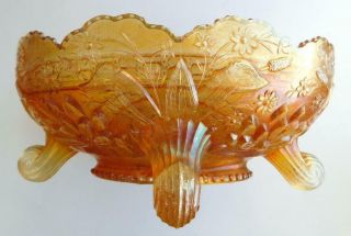 Huge Marigold Carnival Glass Centrepiece Fruit Bowl Unidentified Flower Pattern