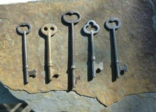 Five Antique Vintag Mortise Lock Skeleton Keys For Antique & Vintage Doors