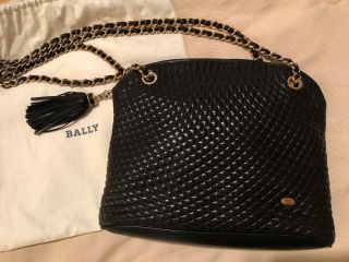 Authentic Vintage Bally Quilted Shoulder Bag In Black Leather/gold Hardware