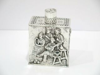 5 In - European Silver Antique Dutch Playing Music Dancing Scene Tea Caddy
