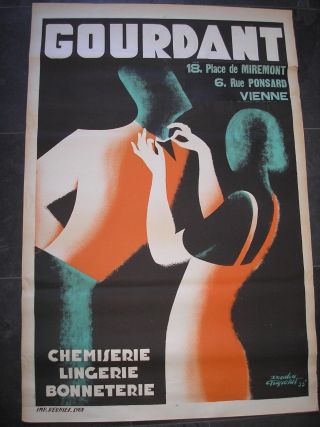 Gourdant Lingerie Poster 1933 Vintage Art Deco Advertising Art Frapotat